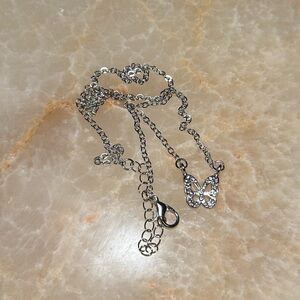 Rhinestone Butterfly Silver Tone Necklace